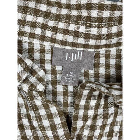 J. Jill Womens Size M petite Brown Cream Gingham Button Up Shirt - Picture 3 of 10